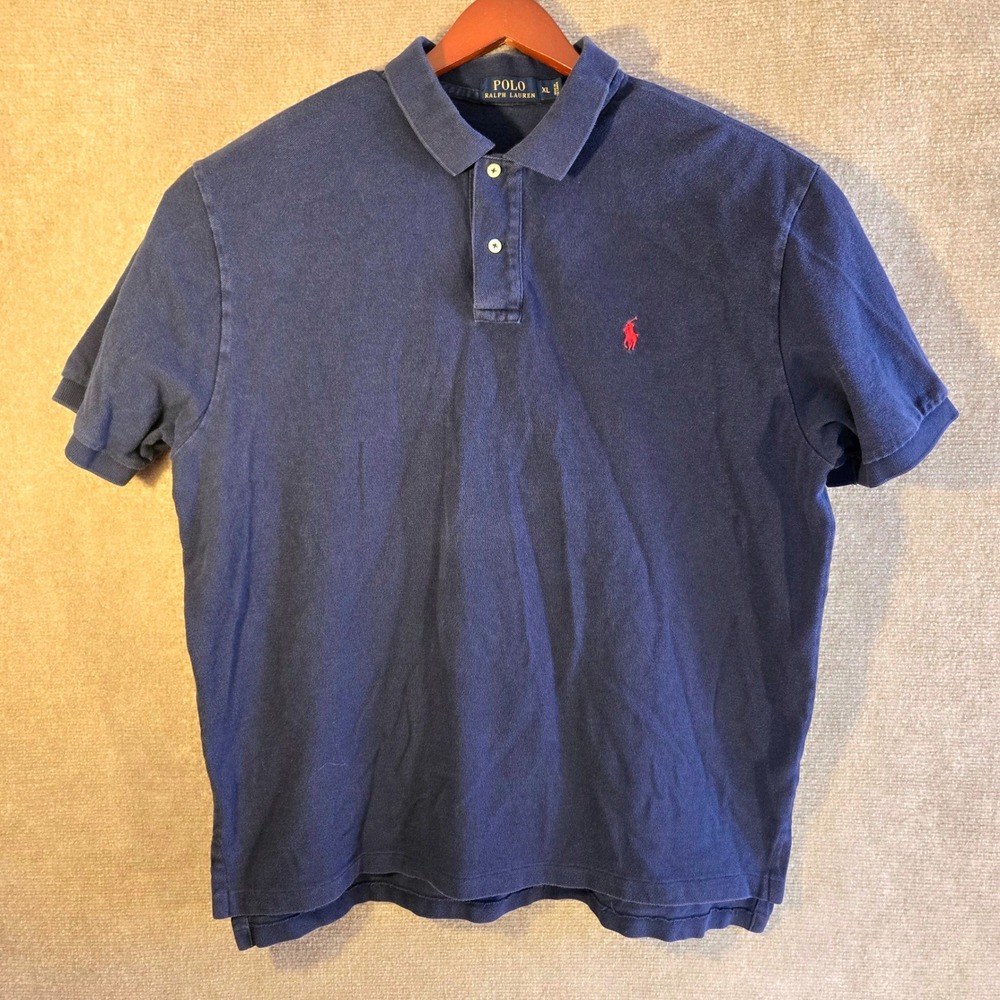 Vintage POLO Ralph Lauren Golf Shirt Mens XL Navy Red Pony Pique Tennis Ivy Prep